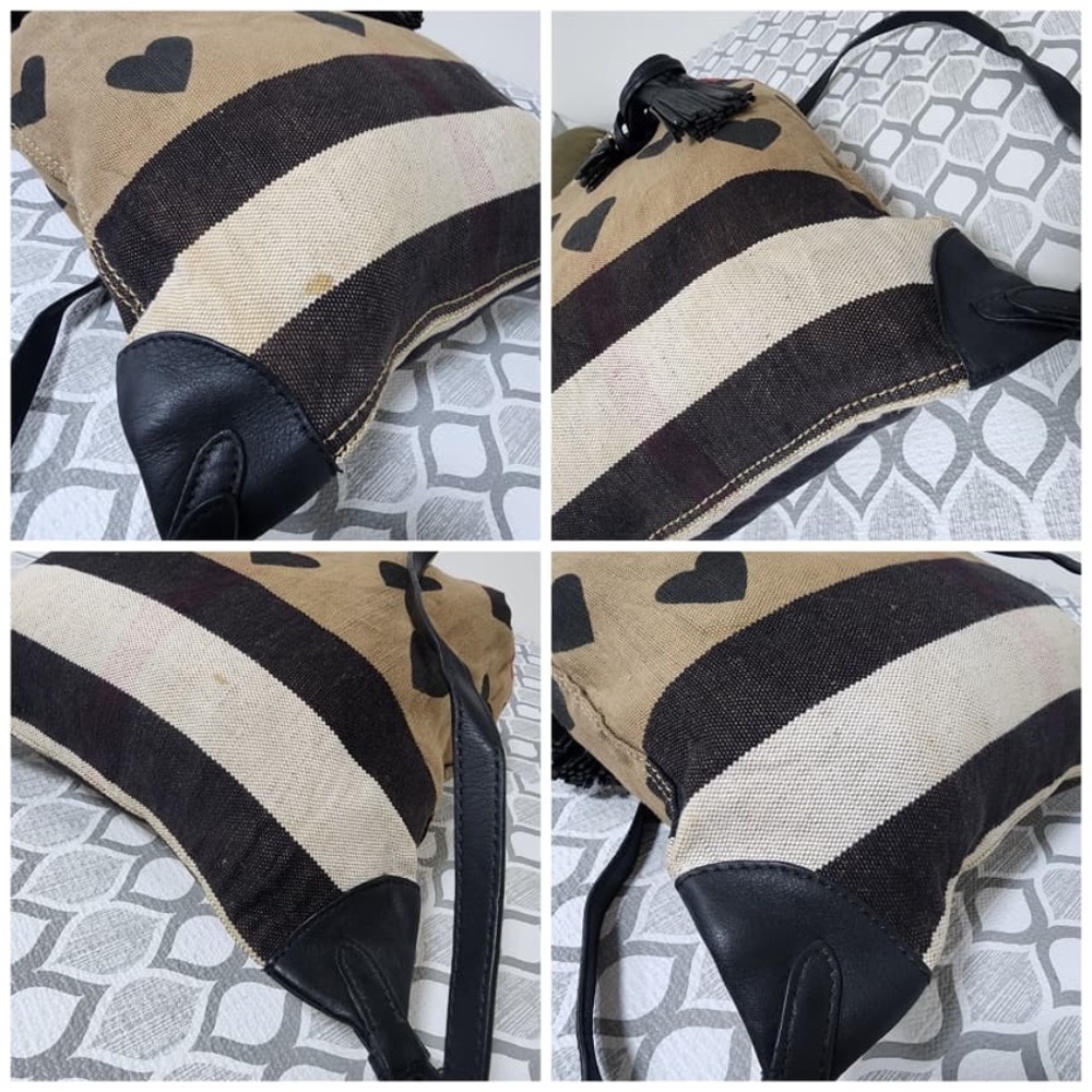 Authentic BURBERRY Leather Canvas Check Heart Print Backpack Bag Black/Beige - Picture 6 of 11